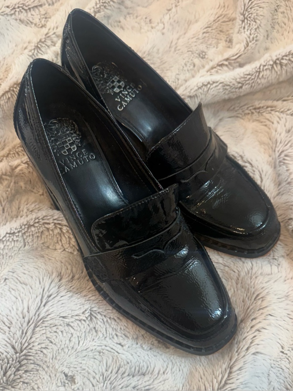 Vince Camuto Carigina Black Patent Leather Loafers Women’s Size 7.5 Chunky